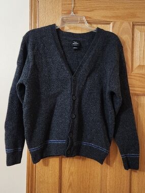 Warner Bros. Unisex Charcoal Button-Front Cardigan with Blue Stripe